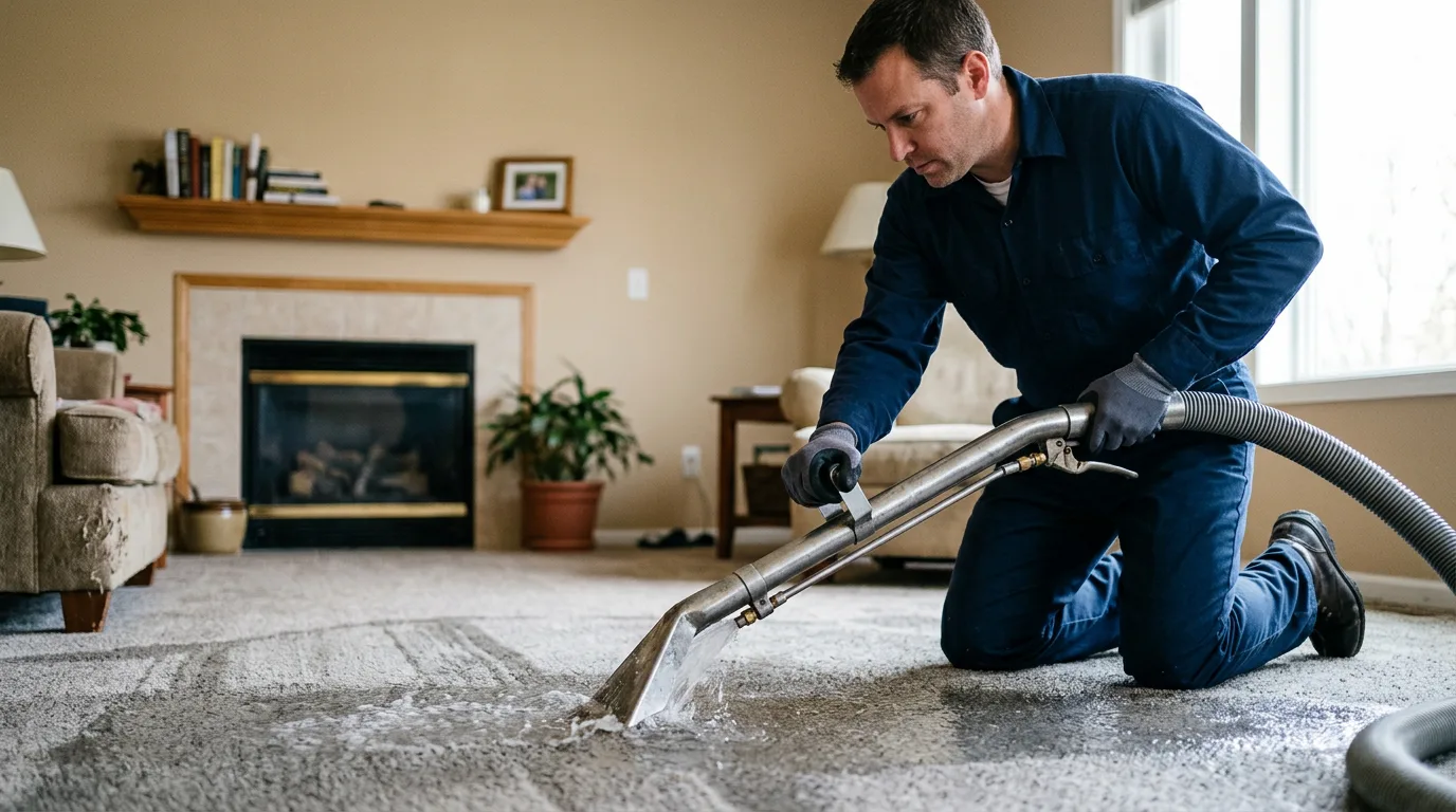 Water damage restoration technician working near Maywood, MO